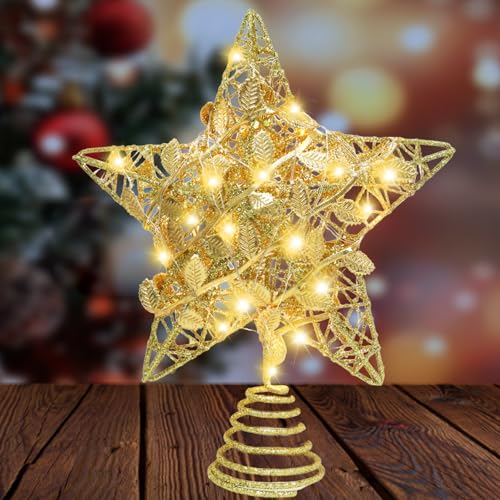 Goldfarbener Weihnachtsbaumspitze Stern, Christbaumspitze, Funkelnder...