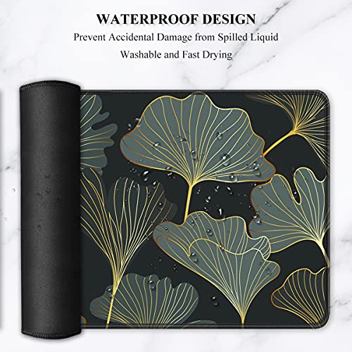 Image of Auhoahsil Extended Mouse Pad, XXL Gaming Mouse Pads, Large Big Mousepad Laptop Computer Keyboard Mat Desk Pad with Non-Slip Base Stitched Edge for Gaming Office, 31.5 x 15.7 inch, Gold Line Leaves