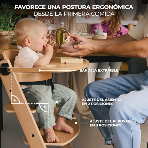 Miniatura 5 de Kinderkraft ENOCK Trona bebé de Madera + Hamaca Bebé CALMEE, portatil, para niños, Silla alta Infantil, Evolutiva, Ergonómica, Barrera y Bandeja, Gris
