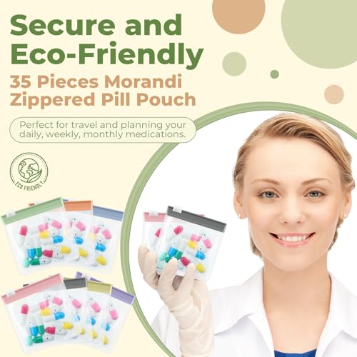 Image of Sherr 35 Pcs Pill Pouch Bags with Zipper Pill Pouch Set Travel Reusable Translucent Medicine Organizer Self Sealing Plastic Bag with Slide Lock for Storage(Stylish Morandi,3 x 3 Inch,Blank Style)