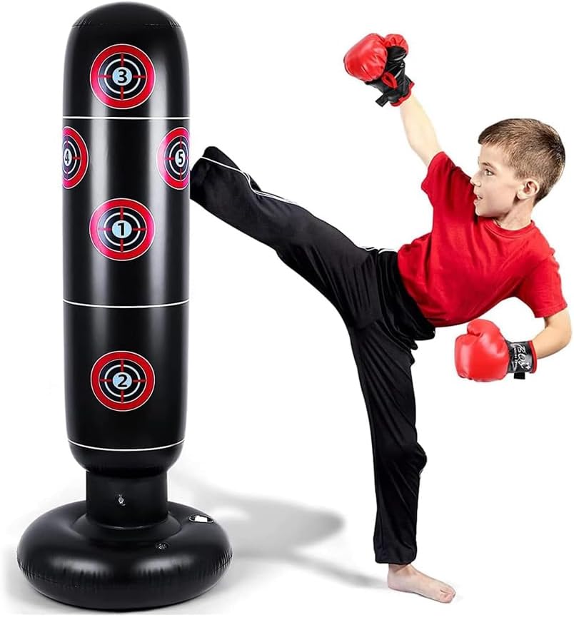AMERTEER Inflatable Punching Bag For Kids - 160cm Kids Punching Bags 3-8, Free Standing Punching Bag For Kids And Adults, Inflatable Boxing Bag For Karate, Taekwondo, Decompression Kick Speed Training