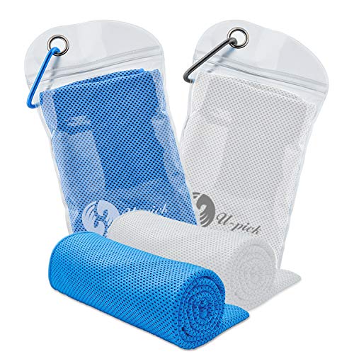 U-pick Lot de 2 serviettes rafraîchissantes en microfibre à séchage rapide, Bleu + blanc.