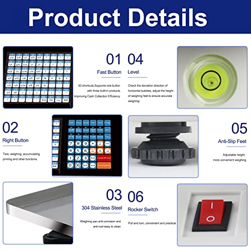 Báscula Comercial Digital con Impresora y Doble Display miniatura 6