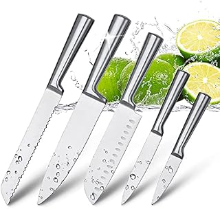 HUIKAILI 5 Piece Kitchen Knife Set, Professional Knife Set Stainless Steel with Gift Box, Sharp, Non-Slip, Frosted Handle, with Santoku, Chef's Knife, Bread Knife, Universal Knife, Paring Knife