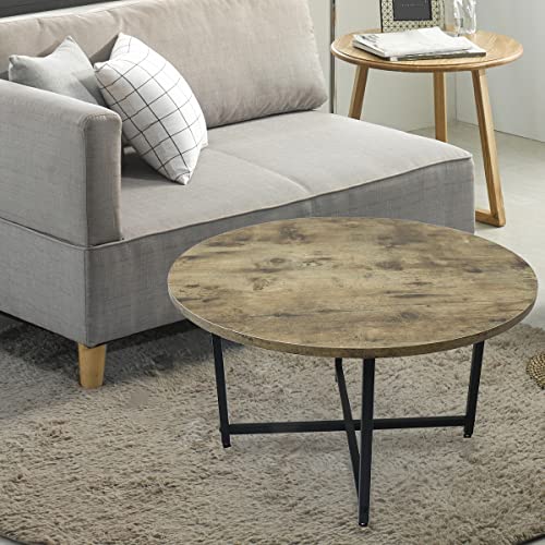 Round Coffee Table, Modern Small Coffee Table Sofa Table Tea Table For Living Room, Office Desk, Balcony, Wood Desktop And Metal Legs, 23.6Inch Rustic Brown #TOP7