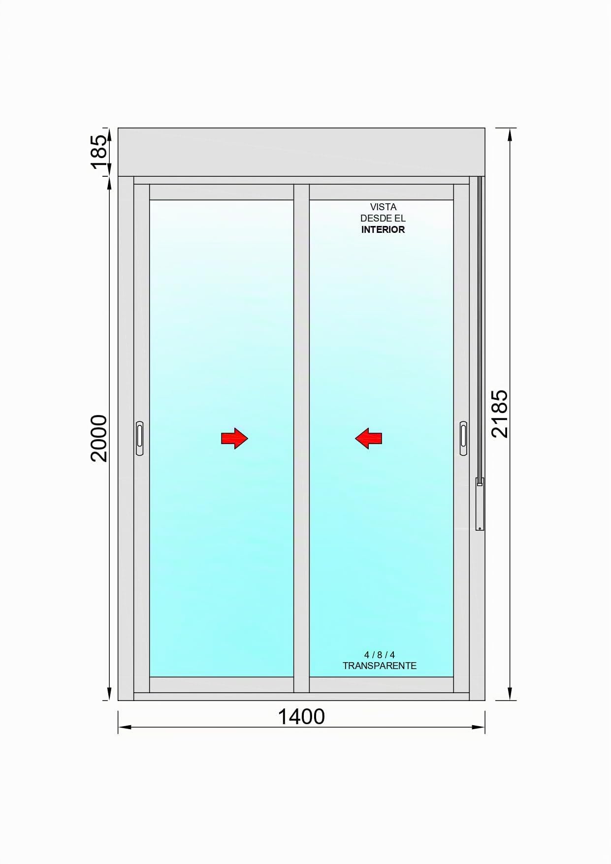Ventanastock Puerta Balconera Aluminio Corredera Con Persiana (PVC) 1400×2185 2 hojas (marco y cajón persiana en kit) Con Mosquitera