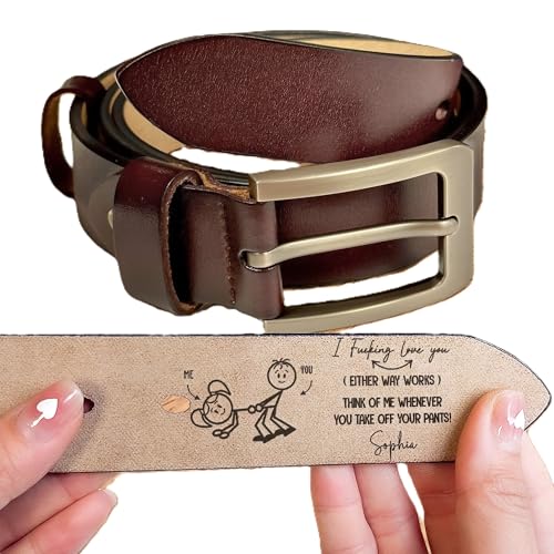 I Fucking Love You - I Love Fucking You - Personalized Engraved Leather Belt for Husband, Boyfriend, Custom Name Wide Leather Belts for Fathers Day Anniversary Birthday
