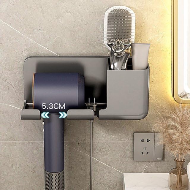 SMARAN Wall Mounted Hair Dryer Holder Stand Self-Adhesive Bathroom Hair Blow Drier Holder with Hair Care Tools Storage Organizer (1Pcs) - Image 4 thumbnail