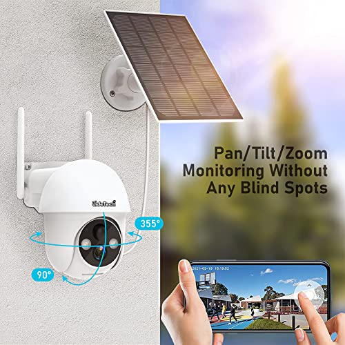 Jidetech Solar Security Camera Outdoor,Wireless 2.4G Wifi 360° View Pan Tilt Solar Powered Battery Camera With 1080P Night Vision, 2-Way Talk, Motion Detection, Strobe Light/Spotlight, Cloud Storage #TOP1