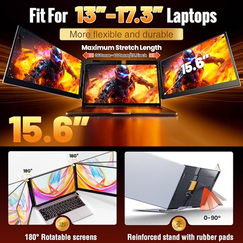 Image of 2026 New One Cable Connection Laptop Screen Extender Monitor Portable, Ultra Thin 15.6 inch 1080P FHD Triple Screen,Fit for 13-17 inch Laptop, Plug & Play Compatiable with Win /Mac /Chrome /Android