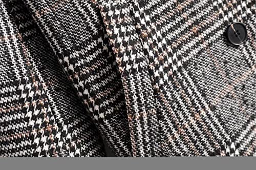 Face Dream Women's Classic Lattice Winter Overcoat Lapel Double Breasted Woolen Long Coat, Grey, Medium - Thumbnail 4