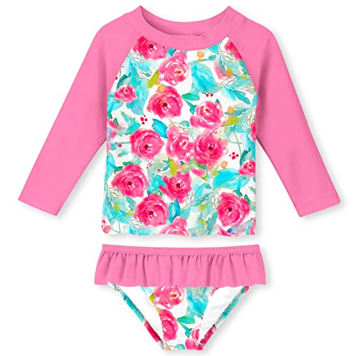 Image of UNIFACO Toddler Girls Swimsuit Rashguard Set Summer Beach Breathable Tankini with UPF 50+ Sun Protection 2-8T