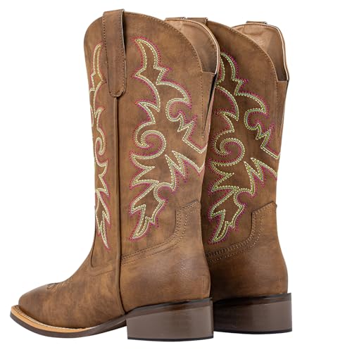 SheSole Women's Extra Wide Calf Cowboy Boots Square Toe – Pull-On Western Boots for Thick Calves, Stretch Comfort & Removable Insole, Classic Western Pattern3