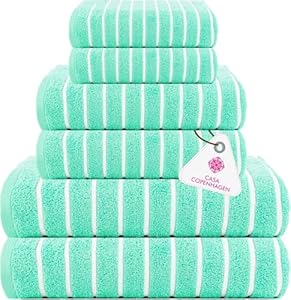 Casa Copenhagen Prachtige 6-delige handdoekenset, 600 g/m² aquablauw, 2 bad, 2 handdoeken en 2 washandjes, ontworpen in Denemarken, gemaakt van zacht Egyptisch katoen, voor badkamer, keuken en douche