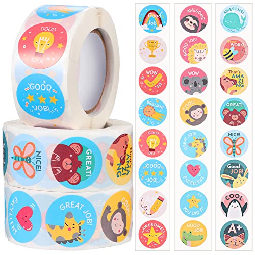 Toyvian 3 rolos de adesivos redondos de animais, adesivos de incentivo adoráveis redondos adesivos e