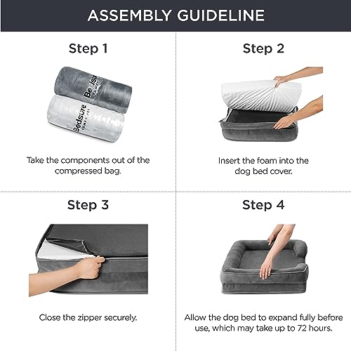 BEDSURE orthopädisches Hundebett Ergonomisches Hundesofa - 89x63 cm Hundecouch mit eierförmiger Kistenschaum für mittlere Hunde, waschbar rutschfest Hundebetten, dunkelgrau