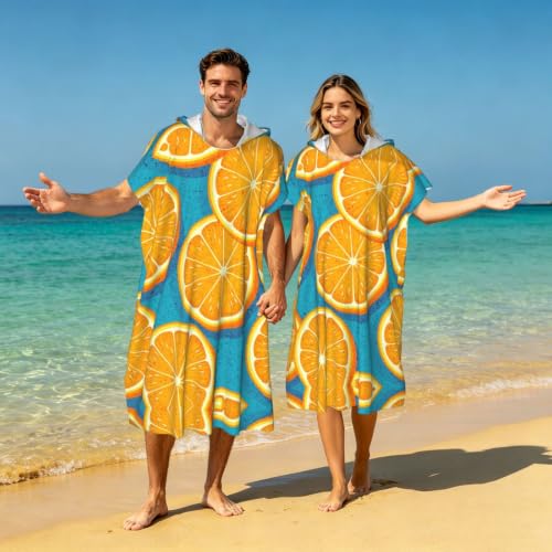 Poncho plage microfibre imprimé orange pour le surf et l'été - 7