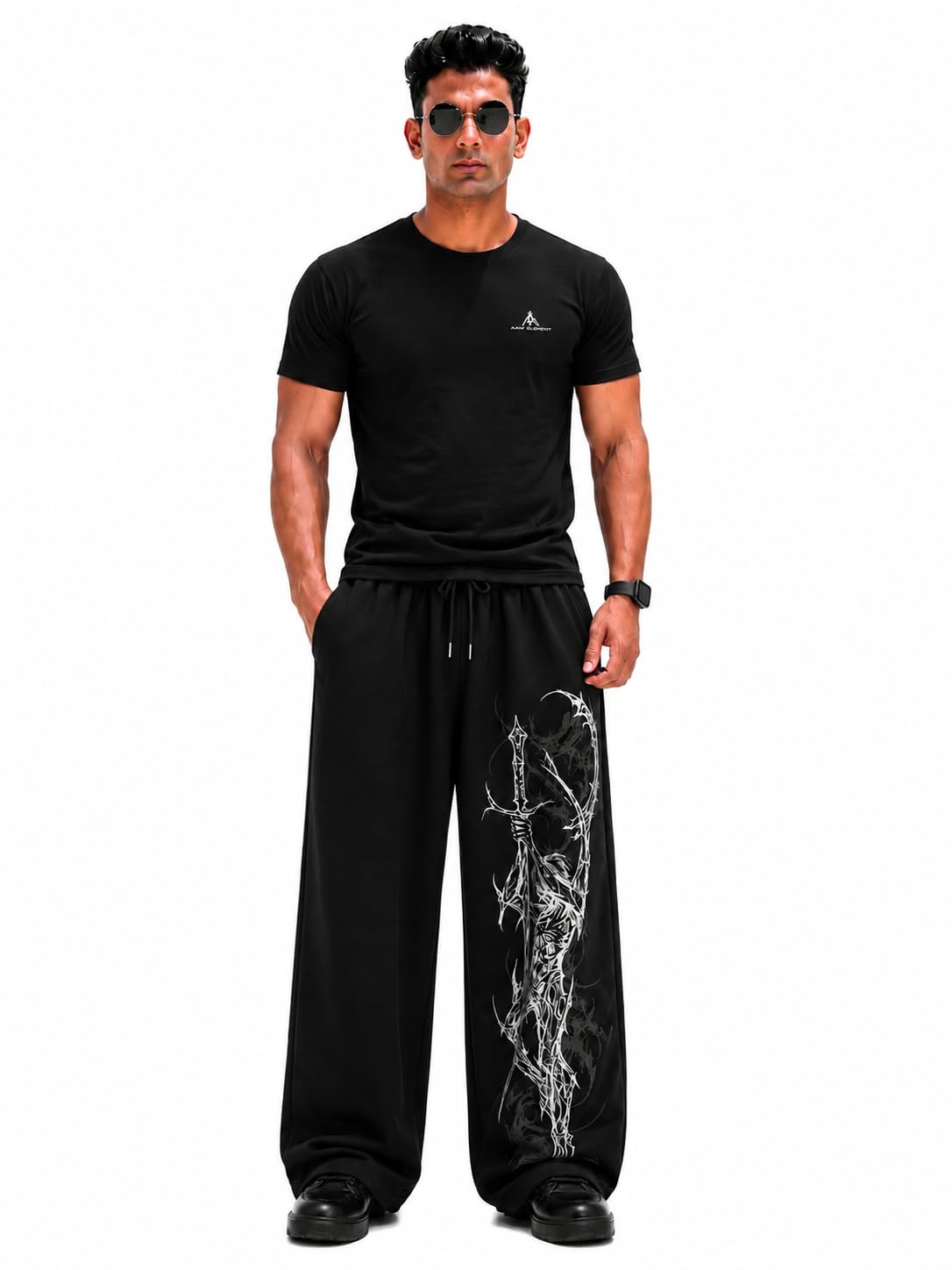 raw element Men Gym Wear Combo Set || Dry Fit Round Neck T-Shirt & Printed Track Pant | Breathable Activewear Co-ord Set for Workout, Running & Casual Wear |||-picture-0