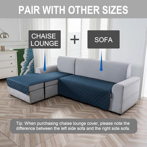 Image of Genina L Shape Couch Cover, Sectional Couch Chaise Covers, Waterproof Washable Sofa Covers for Right L Shape Chaise Lounge, Anti-Slip Sofa Slipcovers for Dogs Cats Pet Friendly(Peacock Blue)