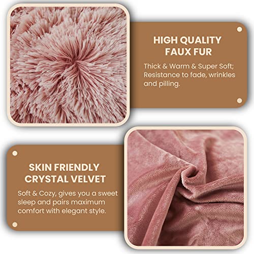 Mego Luxury Shaggy Faux Fur Duvet Cover Set, Soft 3 Pieces Fluffy Comforter Cover Set, Fuzzy Bedding Set For Women Girl(1 Plush Furry Duvet Cover + 2 Pillow Shams), Zipper Closure(Queen, Pink Ombre) #TOP4
