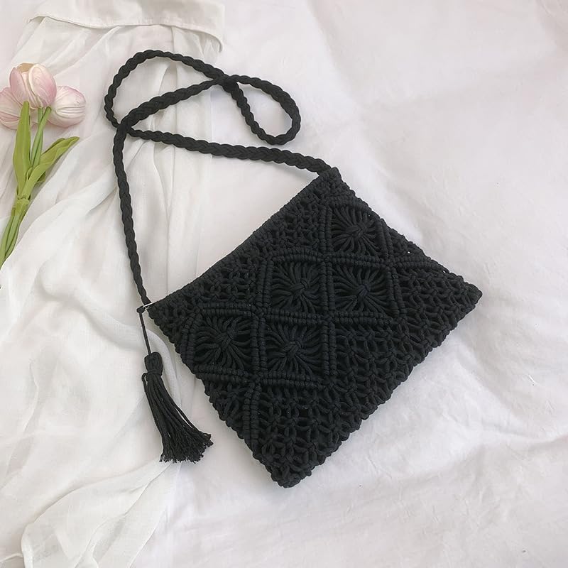 Boho Crocheted Purse Summer Beach Crossbody Bag Bohemian Shoulder Bag Crochet Handmade Purse Travel Clutch Handbag2