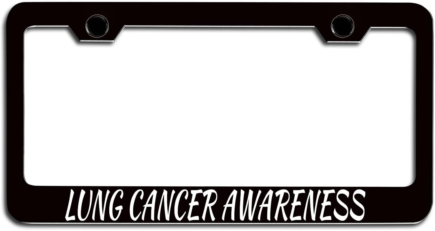 Makoroni - Lung Cancer Awareness Causes Black Metal License Plate Frame Tag Holder, #a4