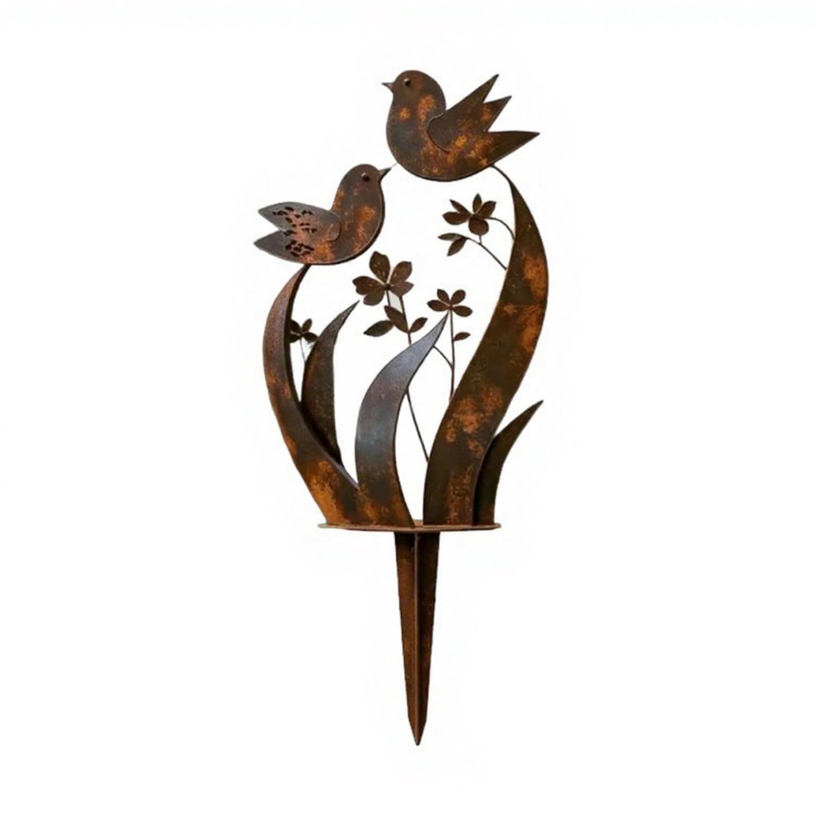 Rikuuui Metal Garden Stake Bird Wildflower Decorative Ornament for Outdoor Lawn Yard Planter Decor 45cm Rustic Nature Inspired Floral Design Iron Art Durable Rustproof Finish 1pc
