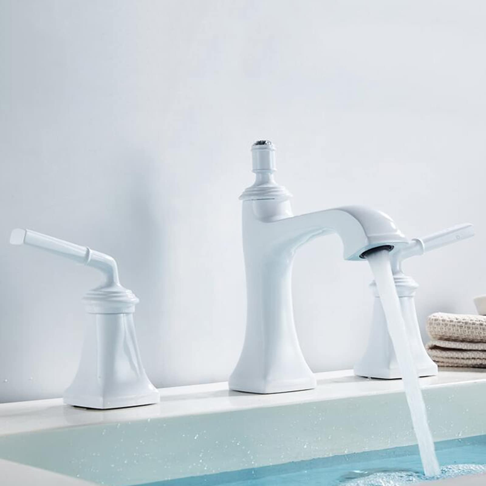 Mitigeur de lavabo résistant au calcaire robinet 3 trous blanc en laiton