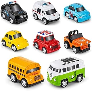 onehous Die-cast Metal Pull Back Cars, Up Grade 8 Pack Kids Alloy Vehicles Friction Powered Toy Monster Trucks Buses for Boys, Pull Back Cars for Aged 3-14 Year Old Children