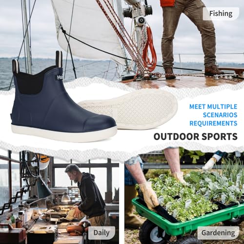 Image of Mens Deck Boots, Saltwater Fishing Booties Rubber Waterproof Ankle Rain Boots, High-performance Footwear Chelsea Boots for Gardening Fishing Boating Camping Sailing