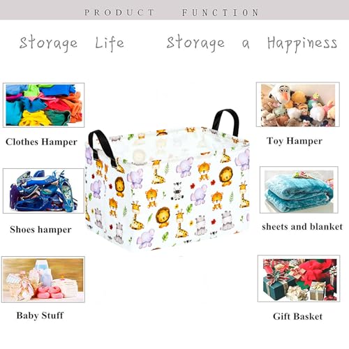 Image of Kid Clothes Storage Basket Gift Shelf Basket Toy Storage Bin, Nursery Basket Organizer Box for With Handles for Room Deco (Leaf Animal)
