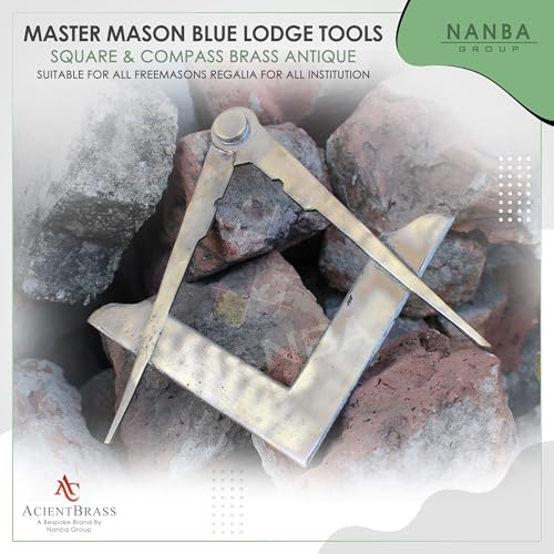 Master Masons Blue Lodge Tool Escuadra y Compás – Escuadra y Compás de Latón Puro con Acabado Antiguo - Set Decorativo Tradicional para Masones miniatura 4