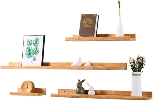 Juego de 4 estantes flotantes de pared de madera, estantes decorativos para exhibición, estante organizador para inodoro, balcón, cocina