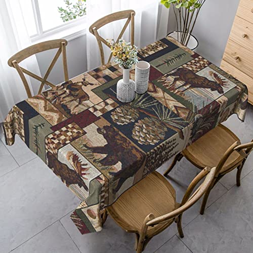 Lodge Bear Deer Printed Table Cloth Soft Tablecloth For Kitchen Dining Waterproof Tabletop Cover For Family Meals Christmas Festival Kitchen Decoration 60"X90" #TOP4