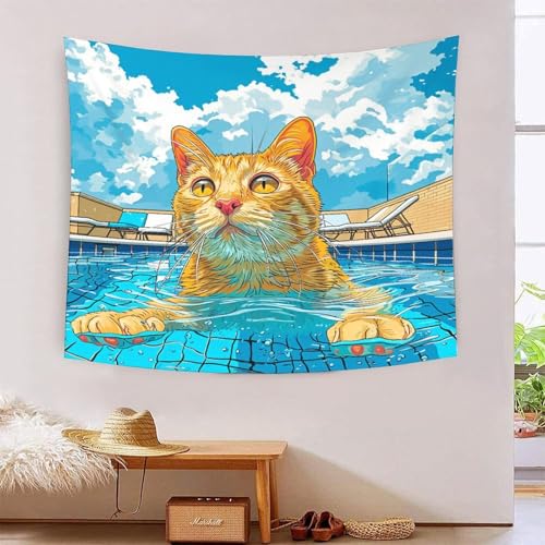 Tapisserie murale chat 3D grand format effet visuel saisissant tissu decoration chambre