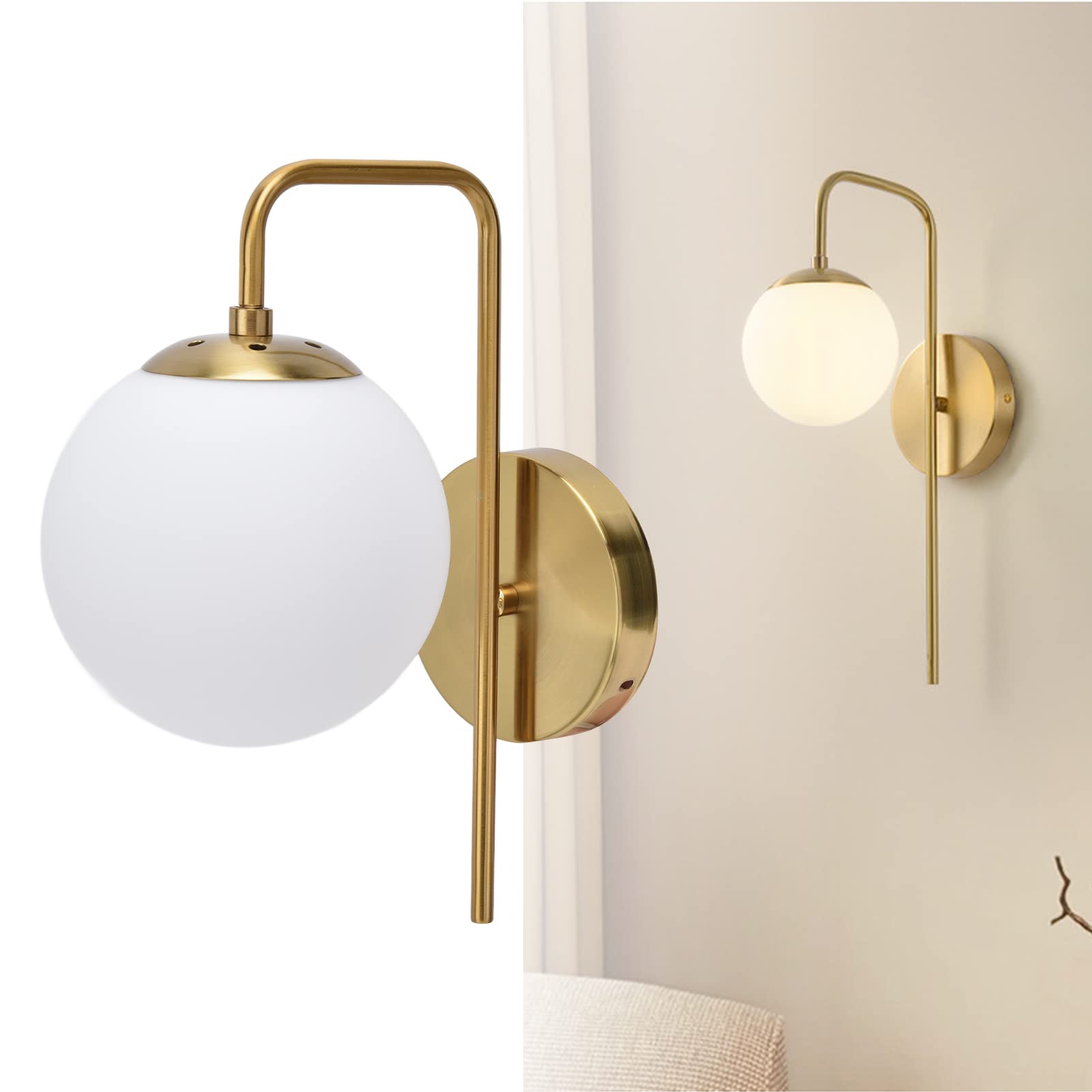 Cocoarm Nordic Szklana Kula Kinkiet LED żelazko i Matowe Szkło E27 Kinkiet 30,5 Cm wysokość 110 V do 240 V do Sypialni Salon Przedpokój Hotel
