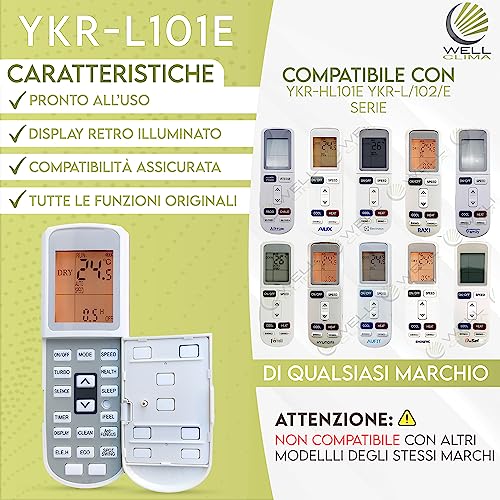Télécommande climatiseur YKR-L/101E compatible YKR-L/102E YKR-HL/101E