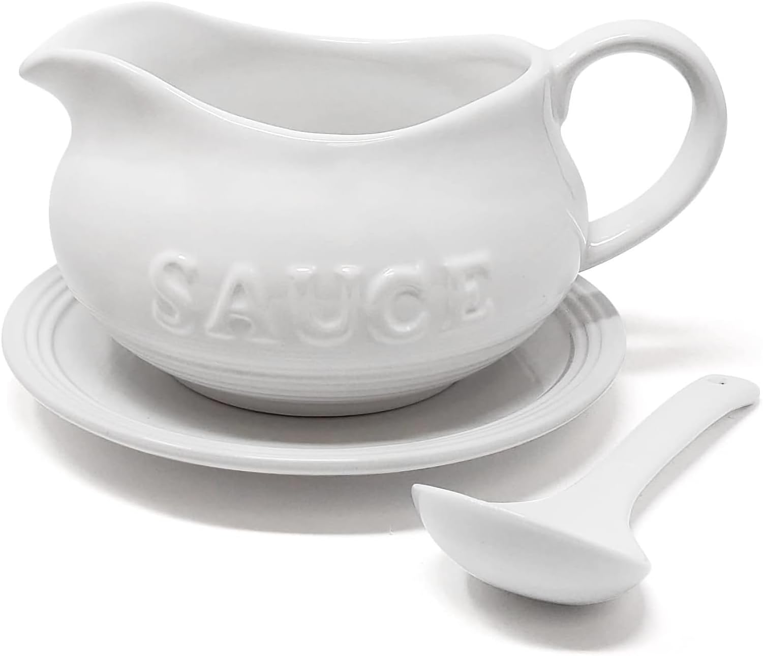 24 Oz Gravy Boat Ceramic White Gravy Dish Set Includes Gravy Boat, Saucer and