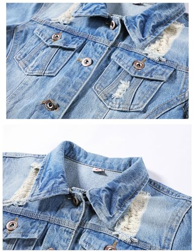 Snoly Women's Jean Buttons Ripped Denim Jackets Coats with Detachable Hood,Sherpa Fleece Linings And regular Jackets3