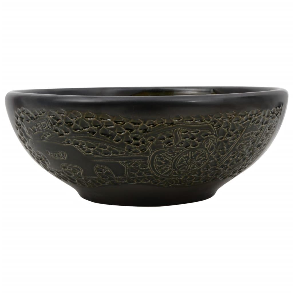INLIFE Aufsatzwaschbecken Schwarz Rund Ø41x14 cm Keramik,Heimwerkerbedarf,Sanitärbedarf,Sanitärkeramik & Armaturen,Waschbecken & Spülen,Badezimmer-Waschbecken,Schwarz,8.7 KG,155058