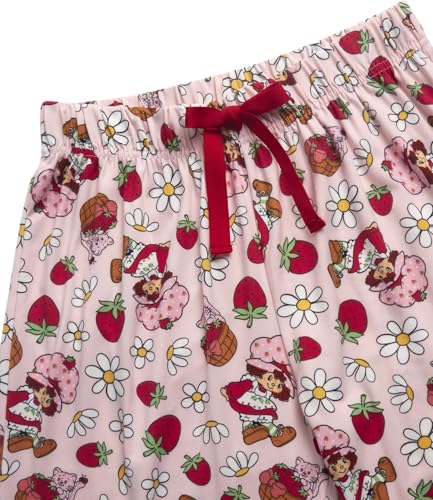 Image of COCO BRANDS Strawberry Shortcake Womens Pajama Sets - 2 Piece Soft Stretch Button Down Sleep Shirt and Pajama Pants