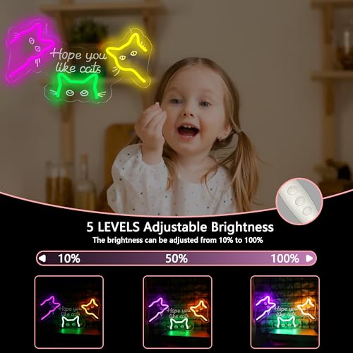 Image of Hope You Like Cats Neon Sign, USB Powered Cat LED Light Decor | Cute Cat Wall Decor for Bedroom, Kids Room, Game Room, Halloween Party and Cat Lovers Gift