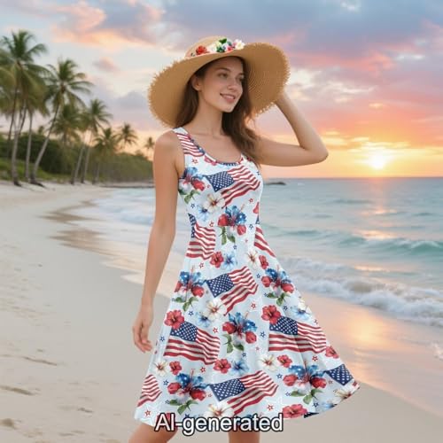 Image of Dreaweet Casual Sleeveless Dresses for Women Girls, Round Neck Tank Dresses with Pockets Summer Sundress Size XS-4XL