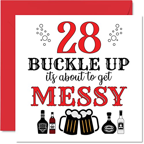 Divertidas tarjetas de cumpleaños 28 para hombres y mujeres, con hebilla, tarjeta de feliz cumpleaños para hijo, hija, tarjetas de felicitación de 145 mmx145 mm, tarjeta de cumpleaños de broma