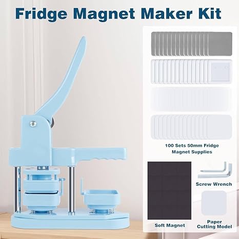 50MM Square Fridge Magnet Maker Badge Maker Machine Button Press Machine DIY Pin Making Kit with 100pcs Button Parts for Custom Button Maker