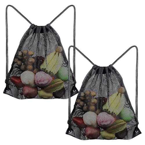 VPB Bolsas de Malla con Cordón, Organizador Grande de Nailon Negro para Natación, Playa, Piscina y Compras