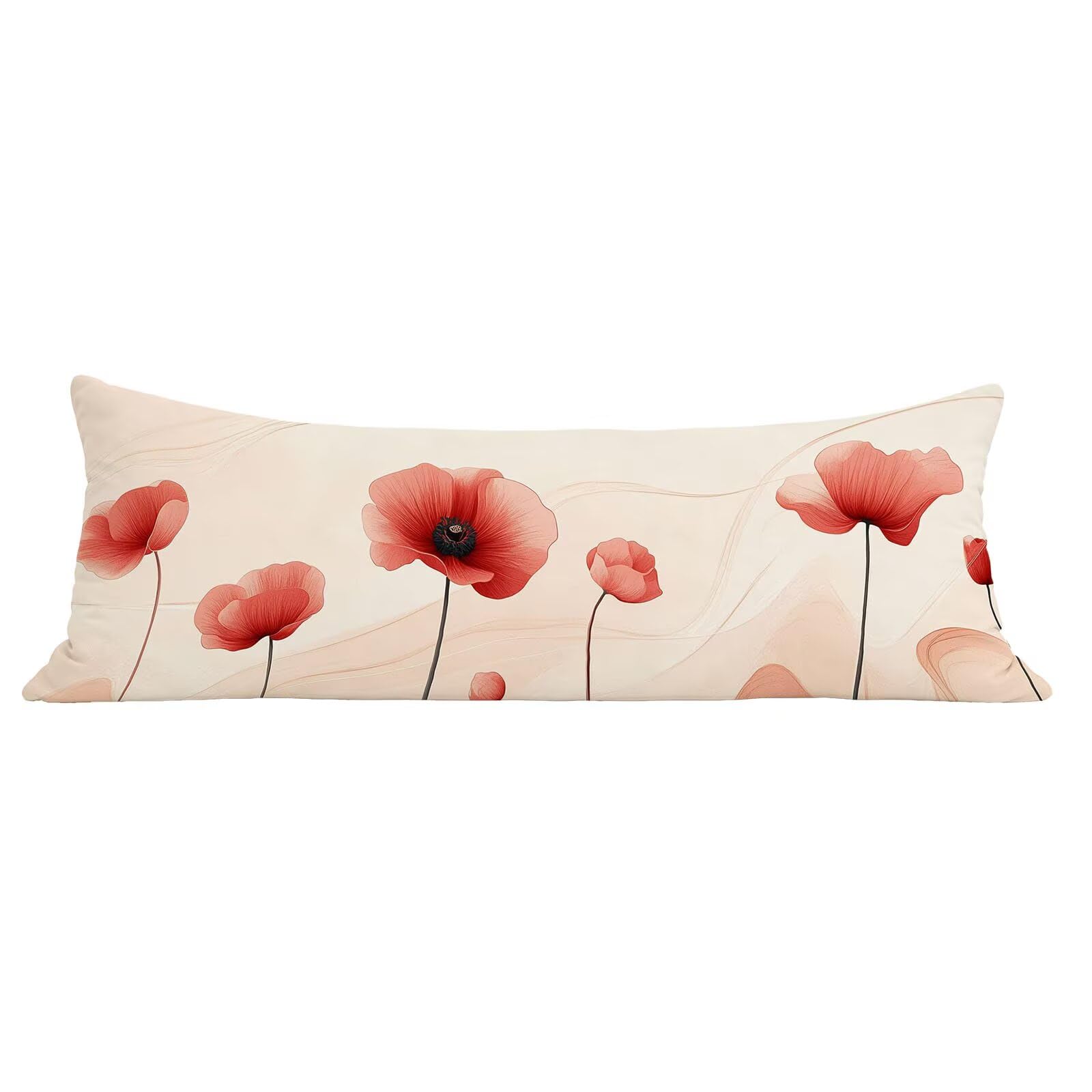 Funda de Almohada 60 x 180 cm Flor Protector Almohada 180 cm con Cremallera Invisible, Lino Durable y Transpirable Pillow Case Largas Rojo Impresión a Doble Cara para Cama, Sofá y Dormitorio dg-126