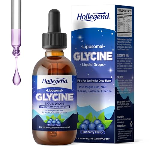 HOLLEGEND Liposomal Glycine Sleep Drops, 6-in-1 Complex with Magnesium, L-Theanine & NAC, Blueberry Flavor, 2 Fl Oz