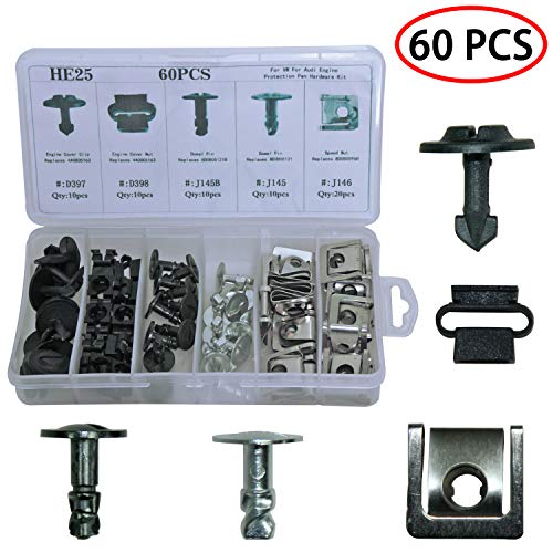 Medoon Car Engine Protection Trim Pin Clip Engine Protection Pan Fastener Rivet Clips for Audi VW 60PCS
