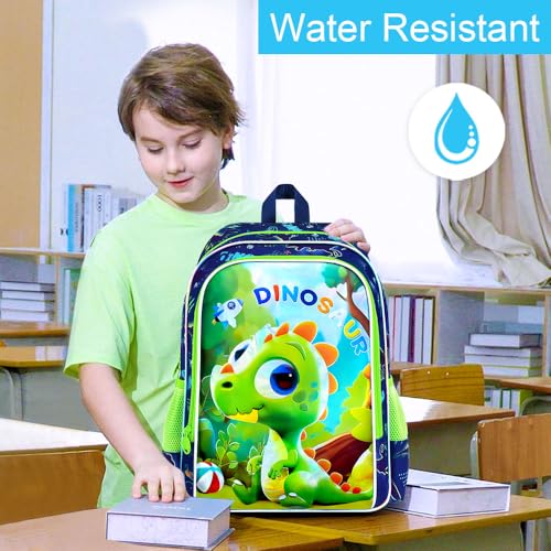 Image of 16 inch Dinosaur Backpack, 3Pcs Boy Bookbag for Elementary Preschool Kindergarten, Kids School Backpacks with Lunch Box (Green)